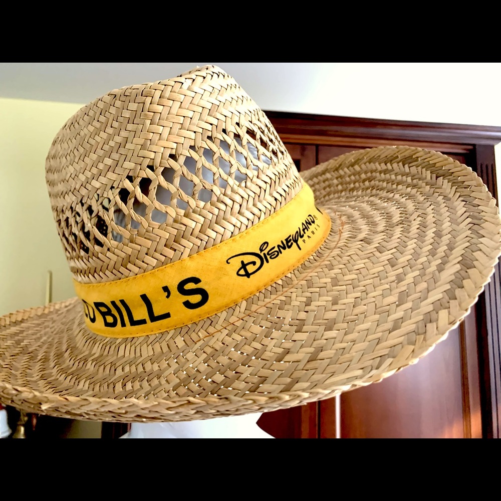 Large real straw hat wide brim Disneyland ribbon